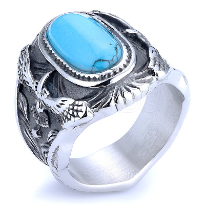 304 Stainless Steel and Synthetic Turquoise Finger Rings for Men FS-WGEFF67-03-1