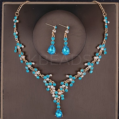 Teardrop Alloy Rhinestone Pendant Necklaces & Stud Dangle Earrings Sets FS-WGE9DA1-04-1