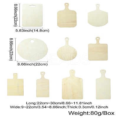 10Pcs 10 Styles Rectangle Wooden Mini Cutting Board with Handle AJEW-CJ0001-51-1
