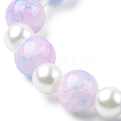 Glass Beaded Stretch Bracelet with Alloy Enamel Unicorn Charm for Kids BJEW-JB09555-1