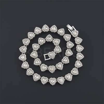 1Pc Heart Zinc Alloy Crystal Rhinestone Cup Chain Tennis Necklaces for Women NJEW-SP0001-06P-1