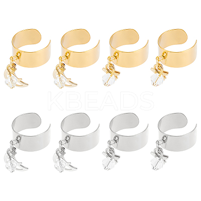 8Pcs 4 Style 304 Stainless Steel Open Cuff Rings Set RJEW-AB00011-1