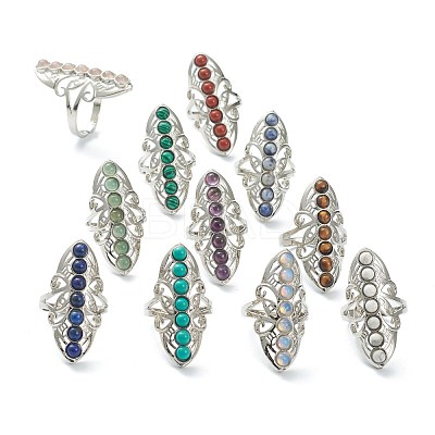 Adjustable Natural & Synthetic Gemstone Finger Rings RJEW-E166-06P-1