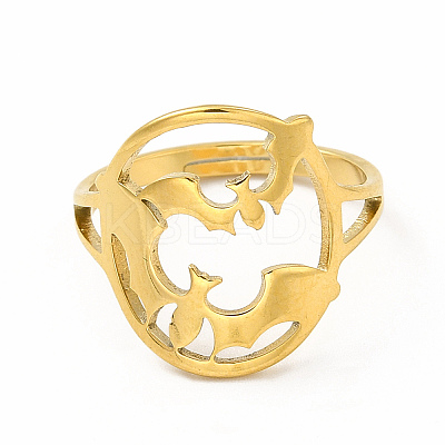Ion Plating(IP) 304 Stainless Steel Bat Adjustable Ring for Women LS-RJEW-B027-04G-1