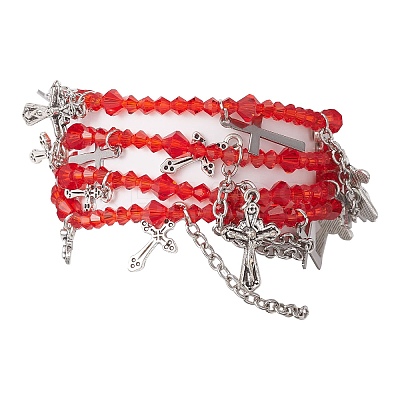 Red Glass Multi-Strand Beaded Bracelets BJEW-JB10709-1