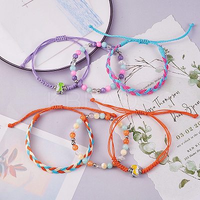Waxed Polyester String Braided Cord Bracelets Set BJEW-SW00032-04-1