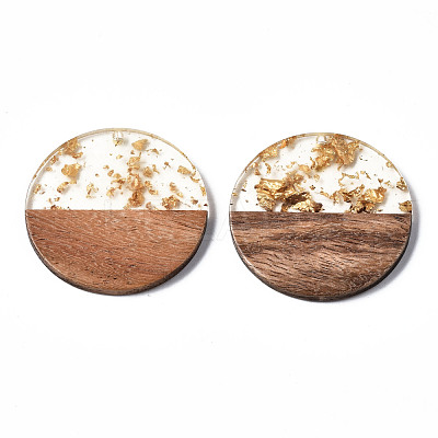 Transparent Resin & Walnut Wood Pendants X-RESI-T023-10-A01-1
