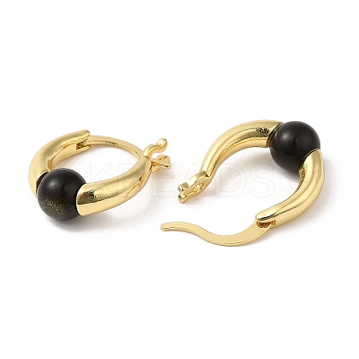 Natural Obsidian Round Beaded Hoop Earrings EJEW-A099-03G-01-1
