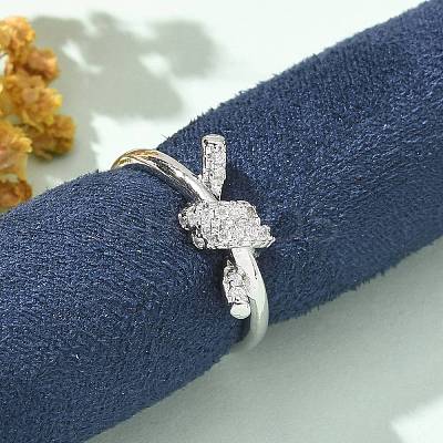 Brass Micro Pave Clear Cubic Zirconia Open Cuff Rings RJEW-G336-01P-1
