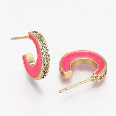 Brass Micro Pave Clear Cubic Zirconia Half Hoop Earrings EJEW-L231-64B-1