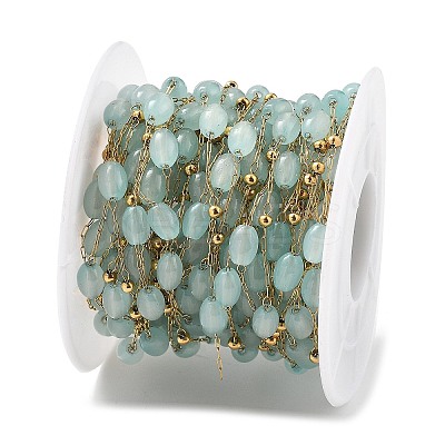 Natural Dyed Jade & 304 Stainless Steel Beads Link Chains CHS-K021-08B-04-1