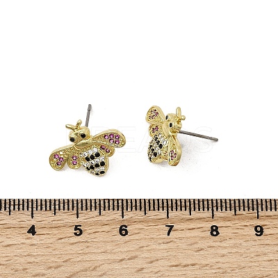 Brass Colorful Cubic Zirconia Bees Stud Earrings EJEW-L261-017G-1