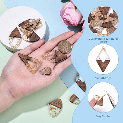 10Pcs 5 Styles Wood and Resin Pendants FIND-YW0008-21-1