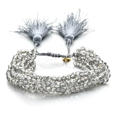 Faceted Glass Braided Bead Bracelets PS4906-13-1
