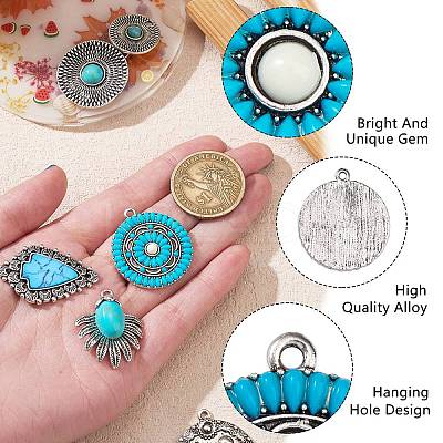 12Pcs 6 Styles Synthetic Turquoise Pendants FIND-SZ0005-73-1