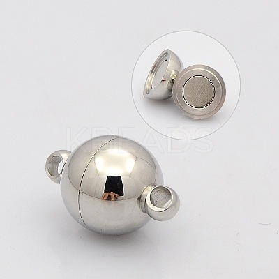 Tarnish Resistant Round 304 Stainless Steel Magnetic Clasps with Loops LS-STAS-N014-01-14mm-1