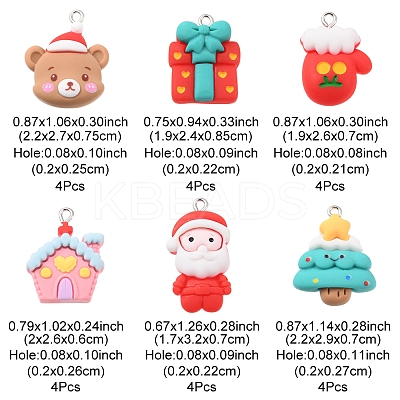 24Pcs 6 Styles Christmas Opaque Resin Pendants RESI-FS0001-43-1
