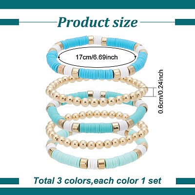 3 Sets 3 Colors Polymer Clay Heishi Surfer Stretch Bracelets Set BJEW-AN0001-30-1