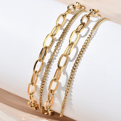 304 Stainless Steel Curb Chain & PaPerclip Chain 2-Strand OT Necklaces for Women NJEW-G193-02G-1