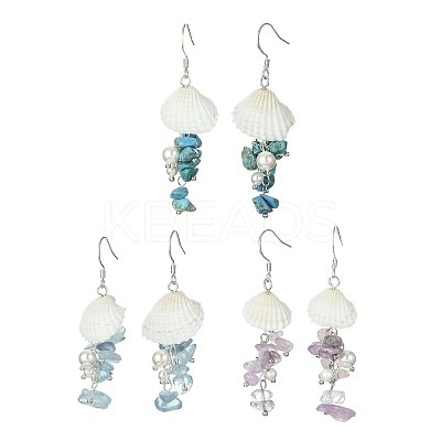 3Pair 3 Style Natural & Synthetic Mixed Gemstone & Shell Dangle Earrings EJEW-TA00280-1