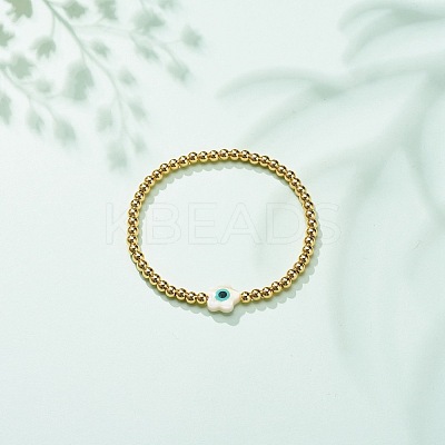 Brass Round & Shell Flower Beaded Stretch Bracelet for Women BJEW-JB08604-1