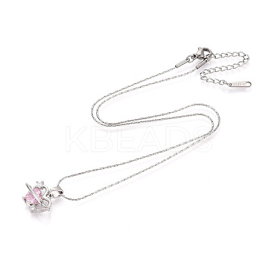Brass Cubic Zirconia Heart Planet Pendant 304 Stainless Steel Chain Necklaces NJEW-T018-05P-1