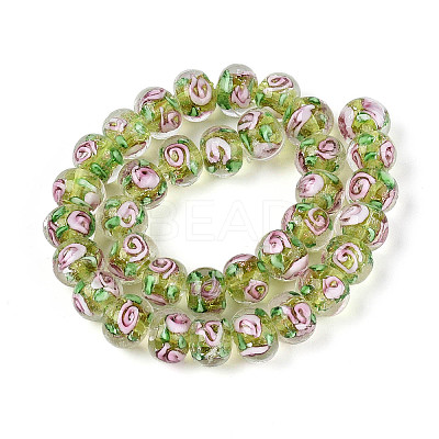 Handmade Lampwork Inner Flower Rondelle Beads Strands LAMP-T022-24H-1
