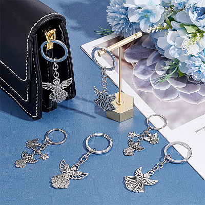 6Pcs 3 Style Angel Wing Tibetan Style Alloy Pendants Keychain KEYC-PH0001-82-1
