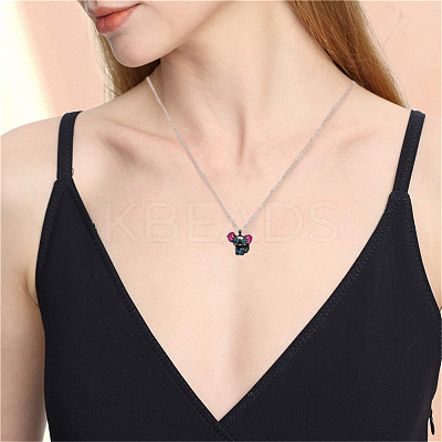 Alloy Deep Pink Enamel Animal Axolotl Pendant Necklaces for Women FS-WGED7AD-01-1