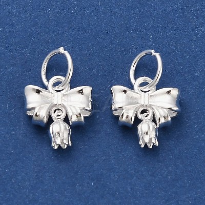 925 Sterling Silver Bowknot with Flower Charms STER-P071-10S-1