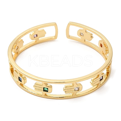 Colorful Cubic Zirconia Cuff Bangle BJEW-D058-03A-G-02-1