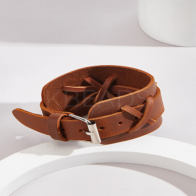 1Pc Cowhide Leather Cord Bracelets for Men BJEW-LP0001-18-1