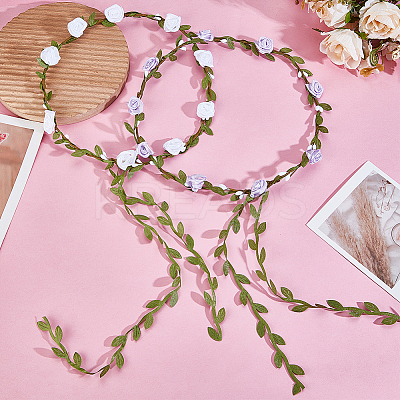 2Pcs 2 Colors Polyester Artificial Rose Garland Headbands Hair Vine AJEW-CP0008-26D-1