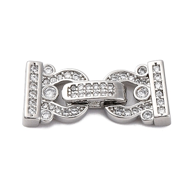 Brass Micro Pave Clear Cubic Zirconia Fold Over Clasps KK-P291-16P-1