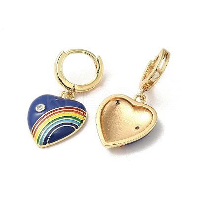 Heart with Rainbow Real 18K Gold Plated Brass Dangle Hoop Earrings EJEW-L268-042G-04-1