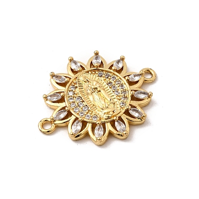 Religion Brass Micro Pave Clear Cubic Zirconia Flower Connector Charms KK-I360-008G-02-1