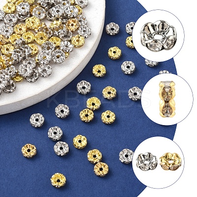 120Pcs 2 Colors Brass Crystal Rhinestone Spacer Beads RB-FS0001-06-1