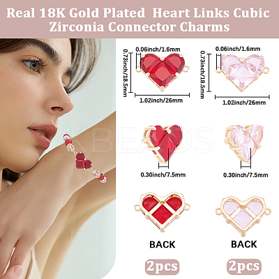 4Pcs 2 Colors Brass Pave Cubic Zirconia Connector Charms KK-BBC0018-42G-1