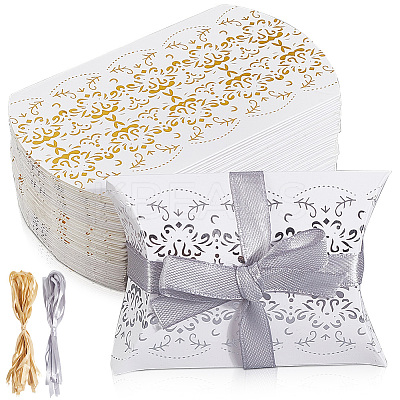 40Sets 2 Colors Hot Stamping Pillow Cardboard Paper Printed Candy Boxes CON-BBC0001-13B-1