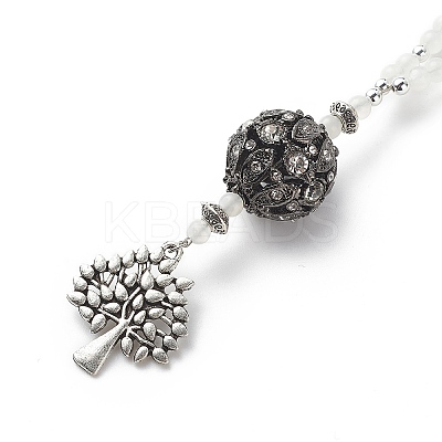 Natural White Moonstone & Alloy Rhinestone Round Beaded Pendant Decorations HJEW-JM00806-1