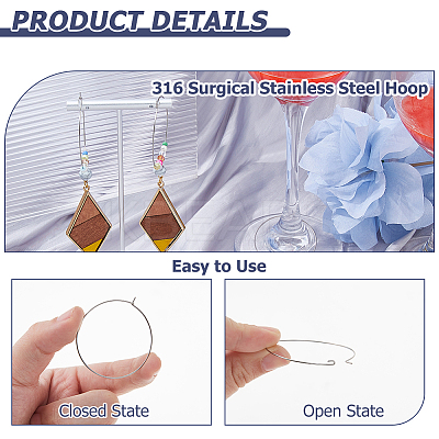 200pcs 316 Surgical Stainless Steel Hoop Earring Findings STAS-HS0001-26A-1