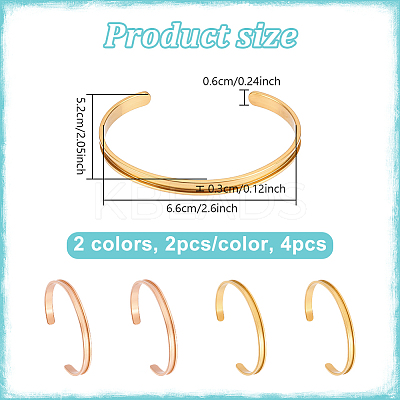 4Pcs 2 Colors C-Shaped 201 Stainless Steel Grooved Cuff Bangles STAS-UN0065-25A-1