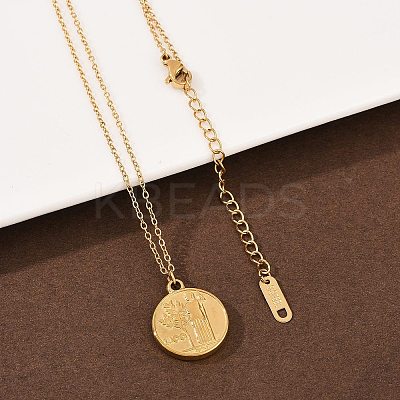 304 Stainless Steel Italian Coin Pendant Necklaces for Women NJEW-G176-01G-1