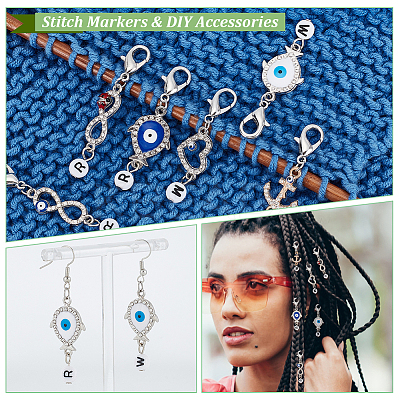 Alloy Rhinestone Evil Eye Pendant Locking Stitch Markers with Acrylic Beads HJEW-AB00081-1