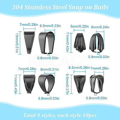 40Pcs 4 Style 304 Stainless Steel Snap on Bails STAS-SC0005-63-1