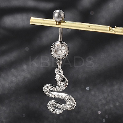 Alloy Rhinestone Snake Curved Barbell Belly Rings LS-AJEW-R007-03P-01-1
