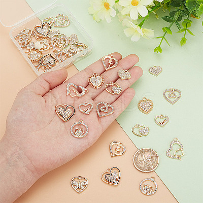 40Pcs 10 Styles Alloy Rhinestone Pendants ALRI-AR0001-10-1