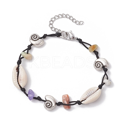 4Pcs Natural & Synthetic Gemstone Chip Beads & Cowrie Shell Beads Braided Bead Bracelets BJEW-JB11834-1