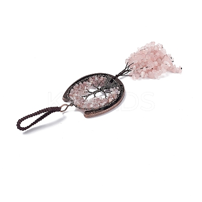 Natural Rose Quartz Chip Tree of Life Pendants Decoration G-F733-06B-1