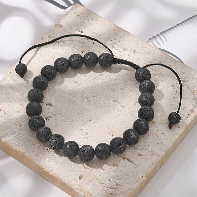 Natural Lava Rock Braided Bead Bracelets BJEW-R304-01-8mm-1
